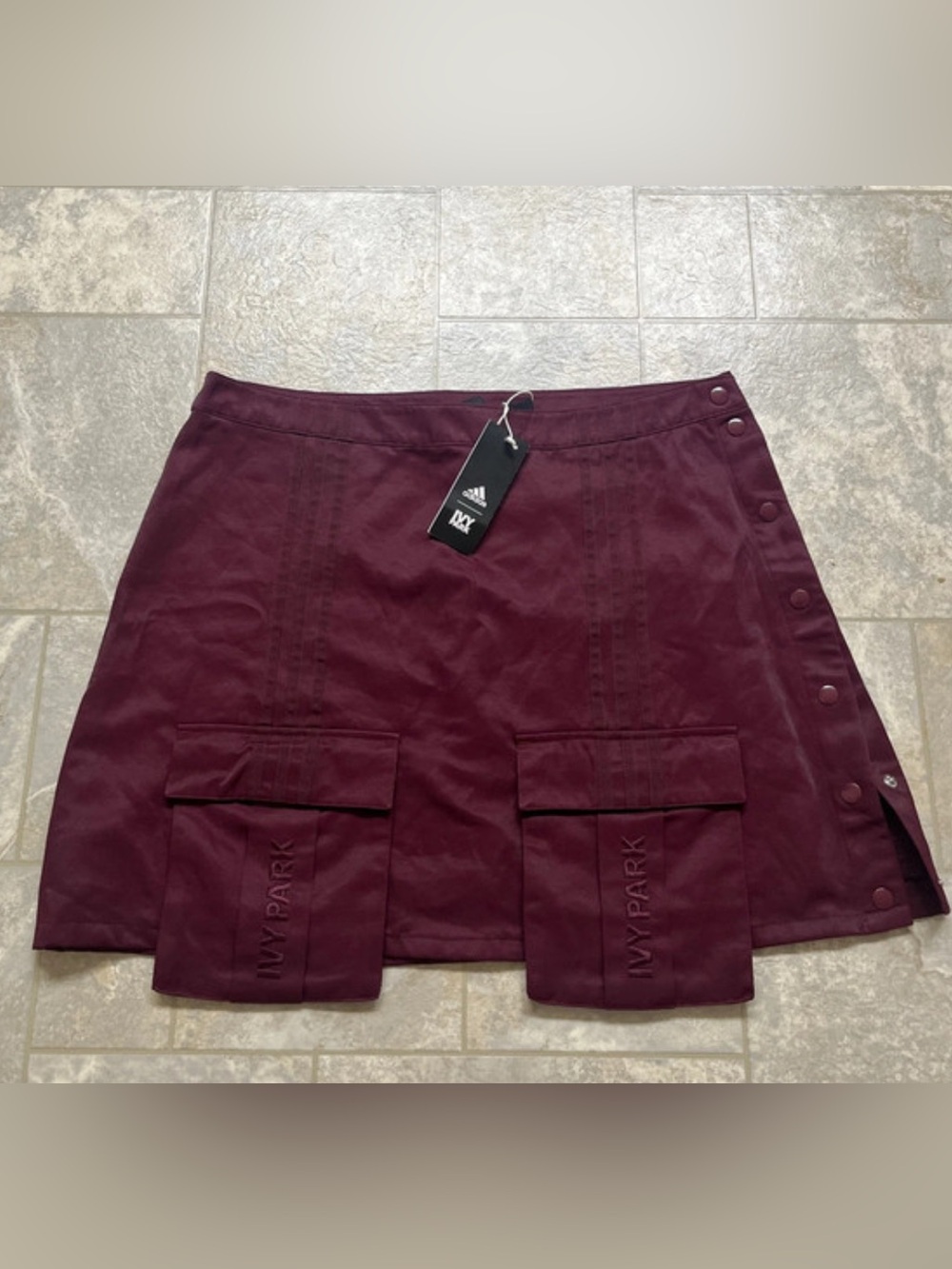 adidas IVY PARK Burgundy Mini Cargo Skirt with Side Snap Detail